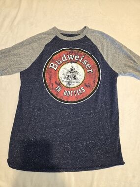 Vintage Budweiser Mens Navy & Gray Raglan Tee